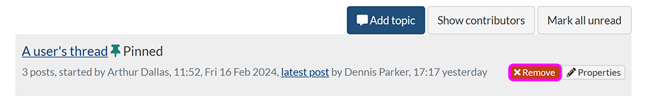 A forum topic, with the 'Remove' button highlighted