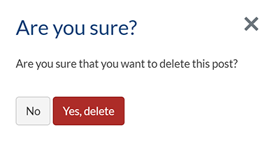 The confirmation pop-up to delete a forum post