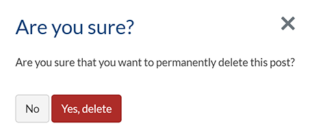 The confirmation pop-up to purge a forum post