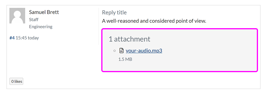 A reply to a forum topic, with an attached file highlighted