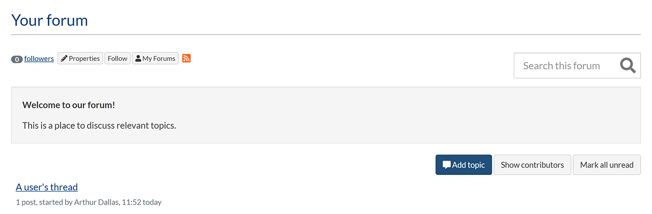 The forum description on a published page