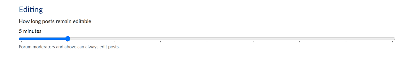 The slider to set how long posts remain editable