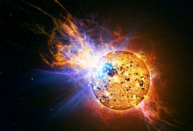 Artist’s impression of a similar solar flare (a very large flare from EV Lac). Image Credit: Casey Reed/NASA