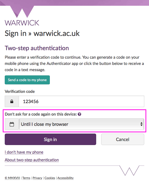 Two-step authentication duration