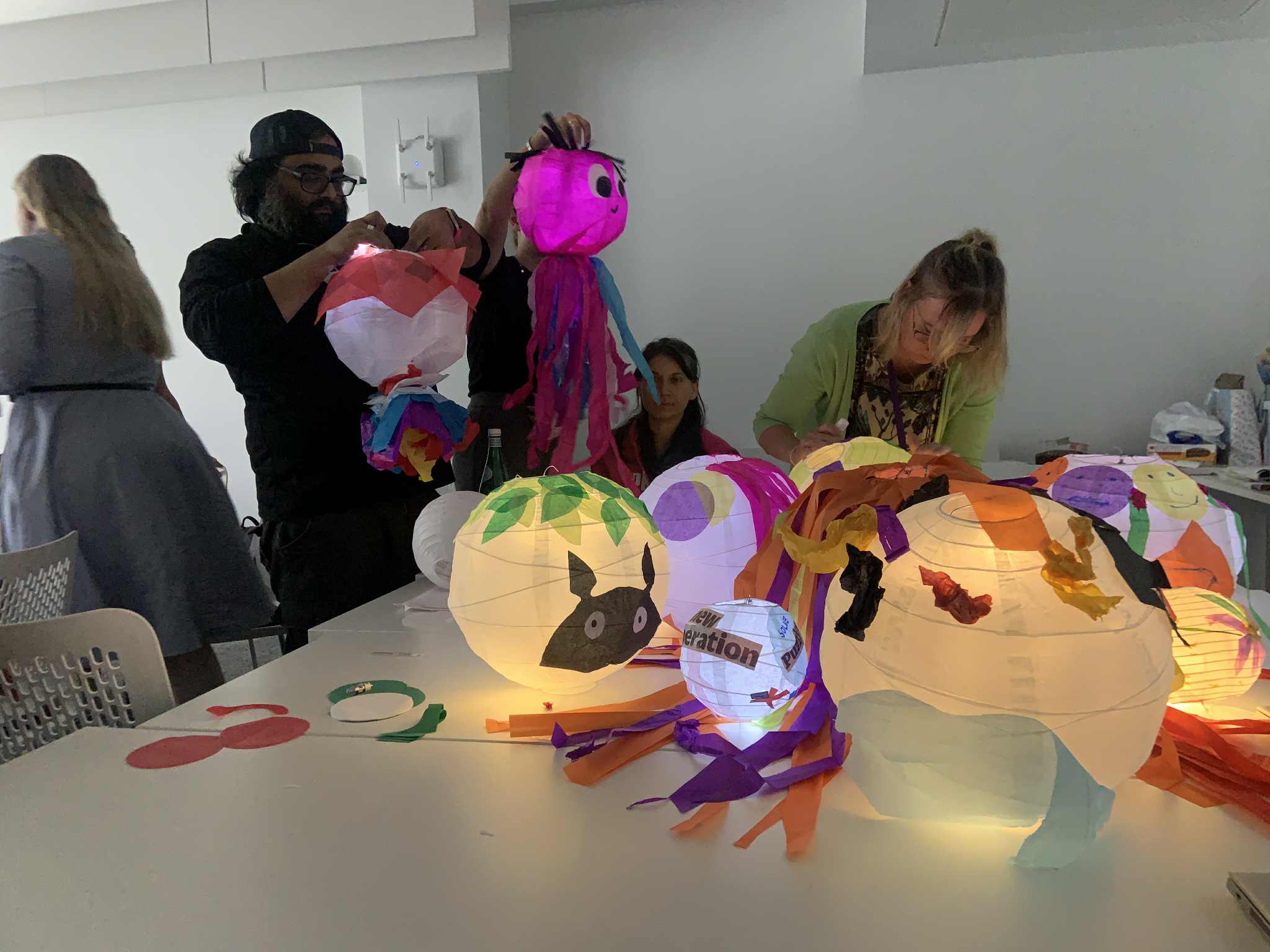 A group of students making lanterns