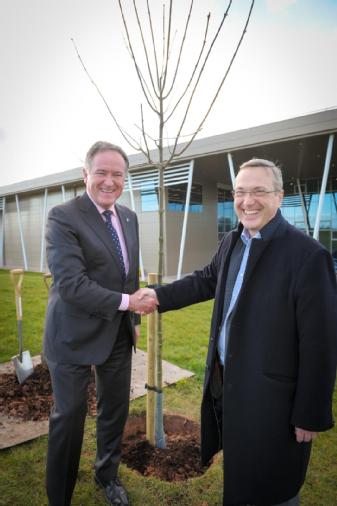 Stuart Croft and Councillor Andrew Day by the newly planted jubilee tree