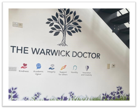 a photograph of the Warwick Doctor values on the wall of WMS