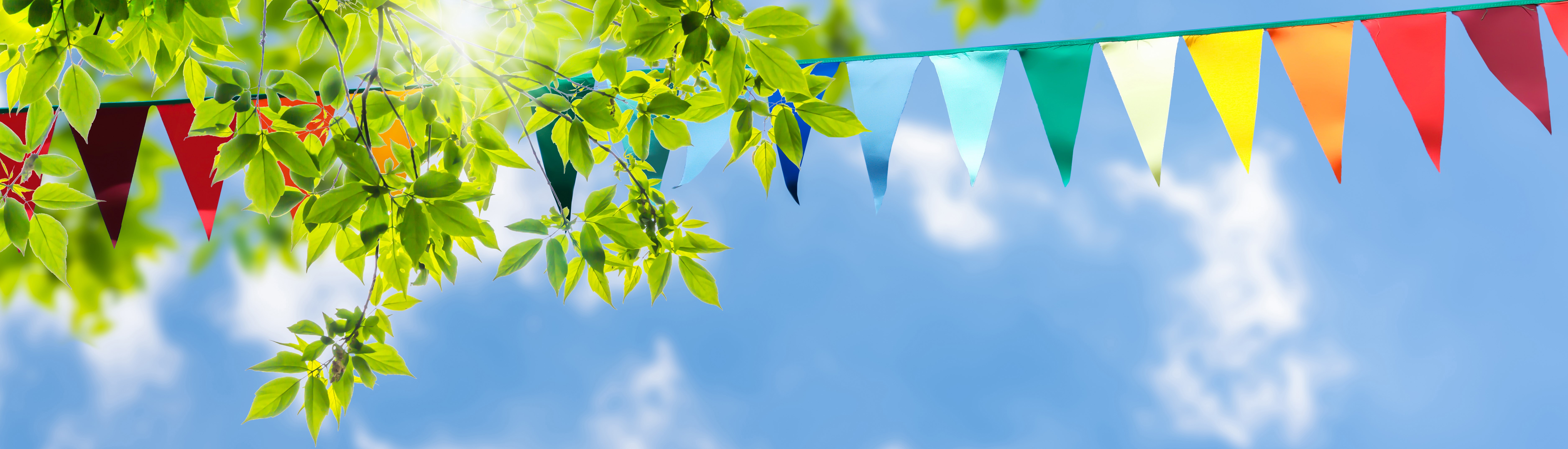Image of blue skies, sunshine and bunting