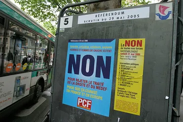 Image 2: In France, the Treaty establishing a Constitution for Europe was defeated by narrow margin in a referendum.