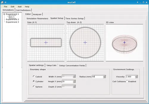 Figure 2: μCell spatial environment editor - Define the size and shape of the simulation environment.