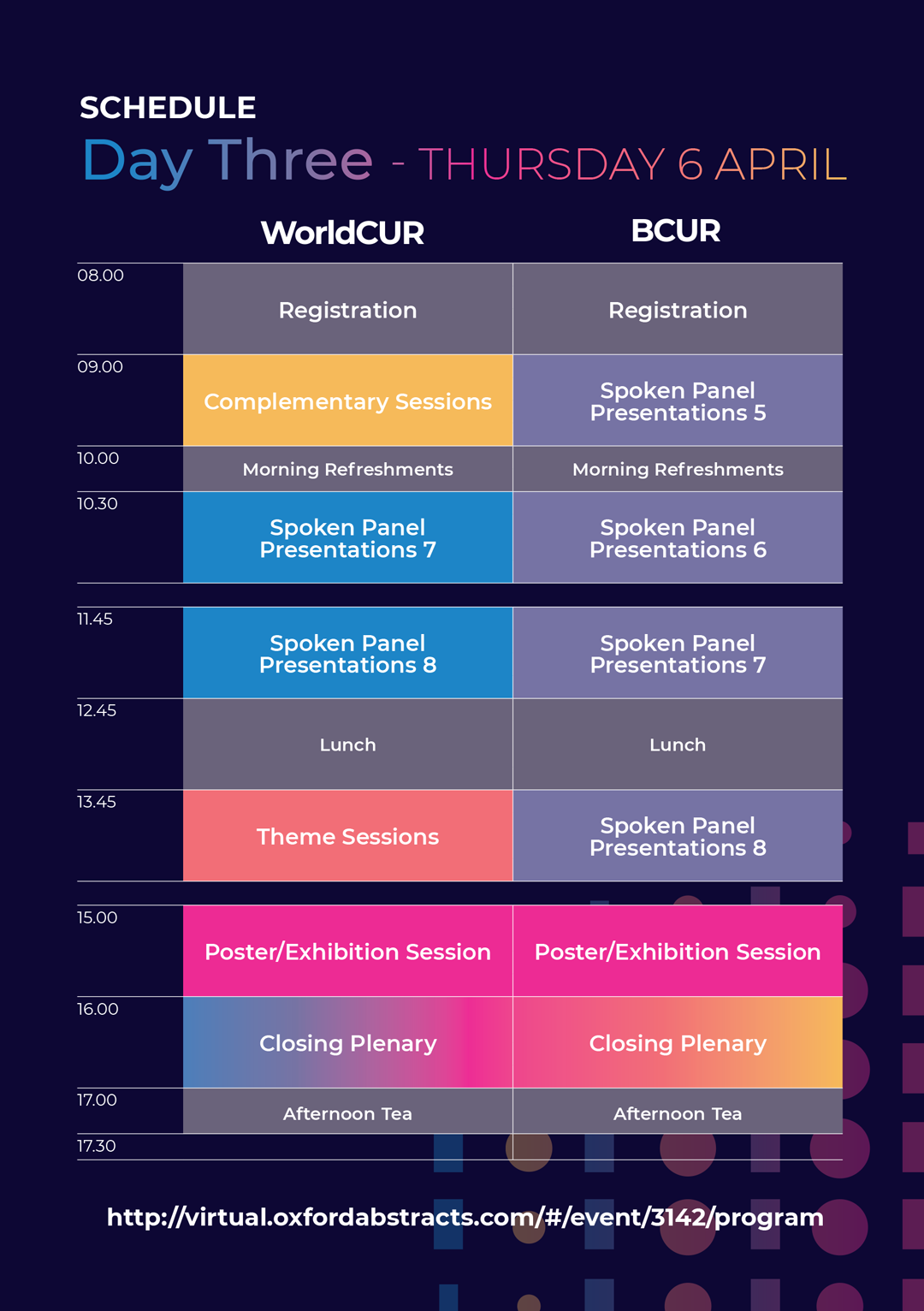 worldCUR-bCUR schedule for thursday 6th april