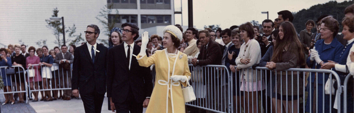 Queen Elizabeth II visiting the University of Warwick in 1970