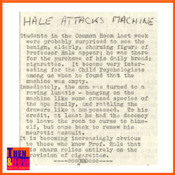Professor attacks a machine. Giblet Newspaper 1965. Warwick Digital Collection.
