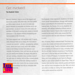 Description of SU as a place to socialise and hub for nightlife in the 2006 prospectus. Warwick Digital Collection.
