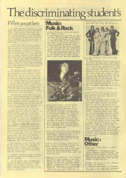 First Year's Magazine 1975 detailing the large array of live music that student's could attend during fresher's week. Warwick Digital Collection.