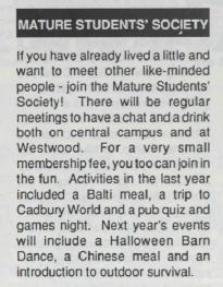 Mature Students Society. Warwick Life, 1992-93. WDC