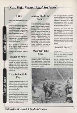 Warwick Life '93 Societies page.