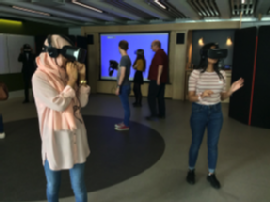 Students using VR headsets