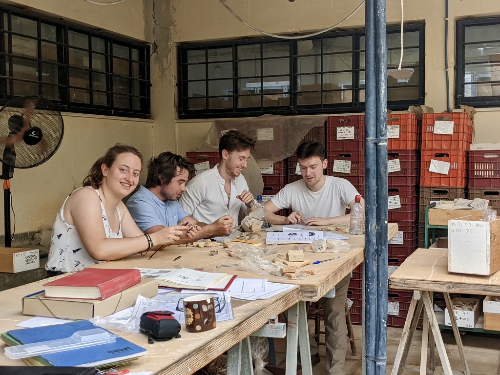 Photo of Warwick students working on recording pottery at Knossos