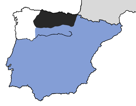 Map showing the location of the Cantabrian-Asturian wars