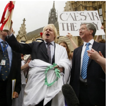 Boris Johnson in a toga
