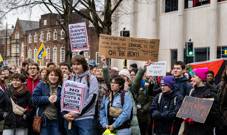 Protesting cuts at Cardiff