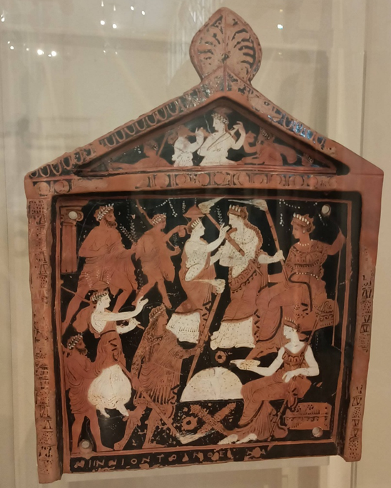 Ninnion tablet - votive plaque depicting the initiates and goddesses Demeter and Persephone