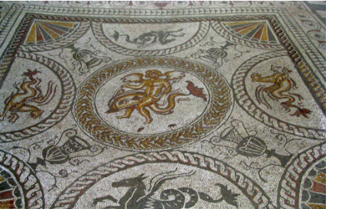 Mosaic of cupid on a dolphin from Fishbourne palace