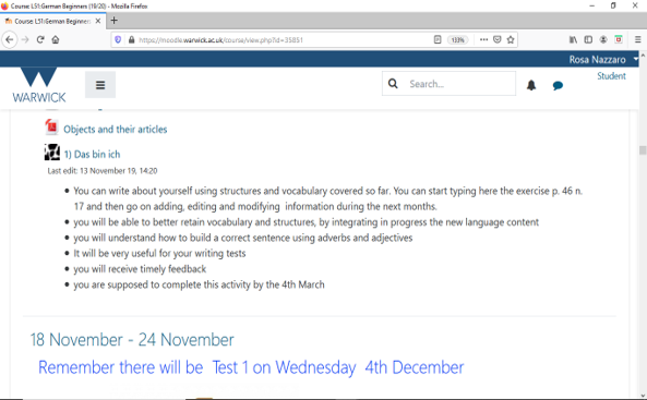 A screengrab of a Moodle Wiki page that has assignment guidance written at the top of the page.