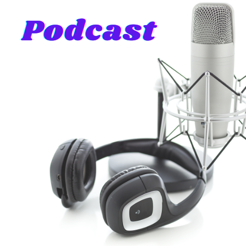 microphone and headphones beside the word podcast