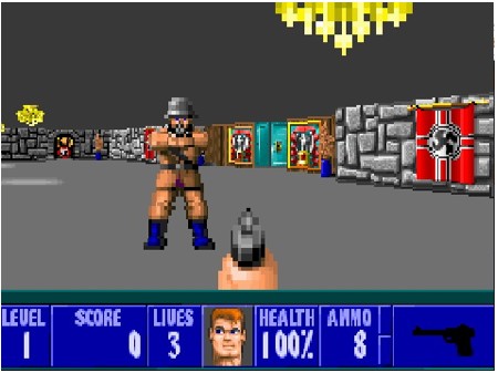 Figure 2.2 - An environment with textures, sprites and simple colour in Wolfenstein 3D