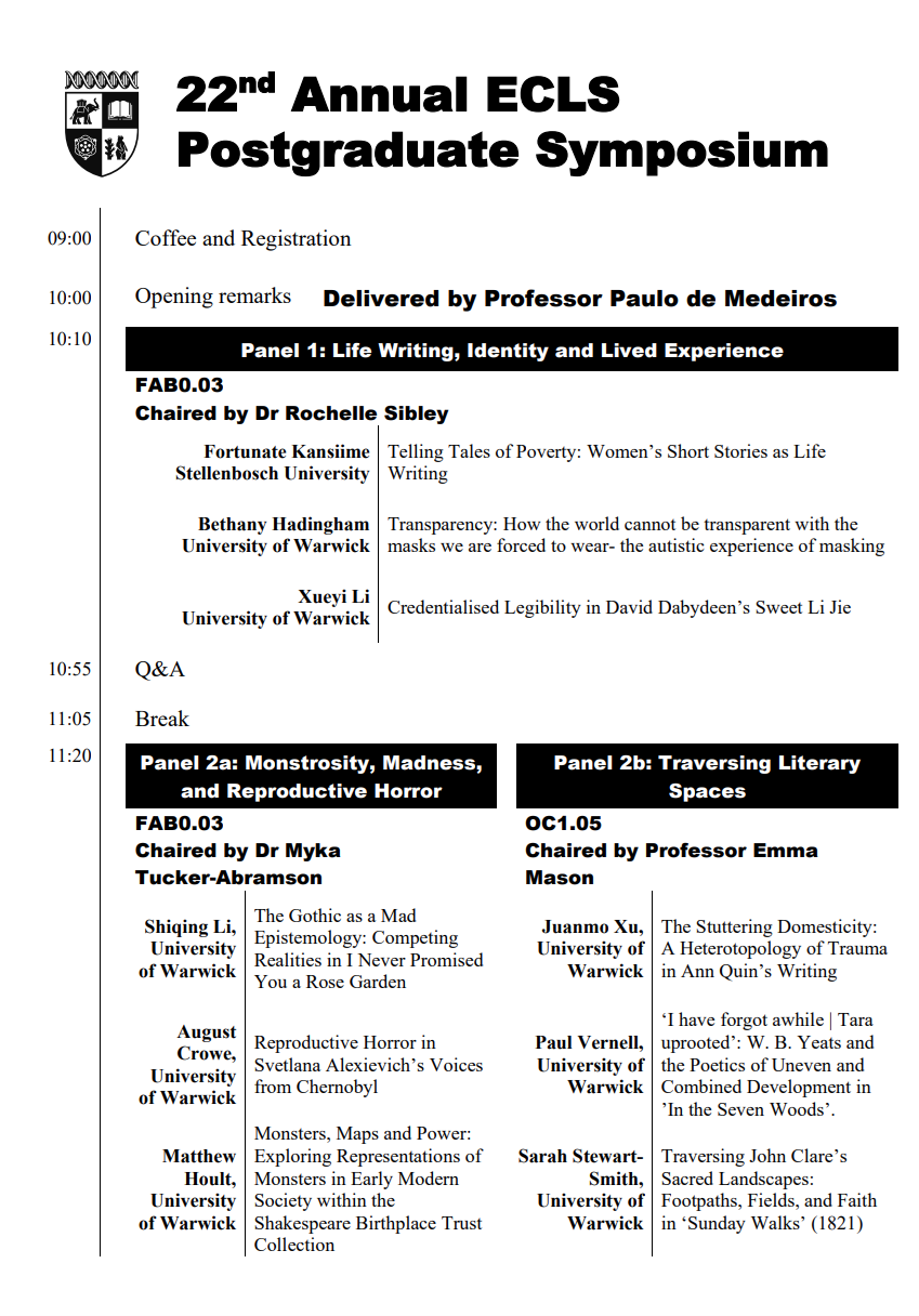Image of the first page of the schedule