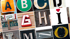 Letters of the alphabet made up of photographed signs