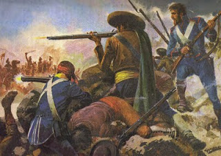 painting of Portuguese military and civilians fighting the French army, C. Alberto dos Santos 