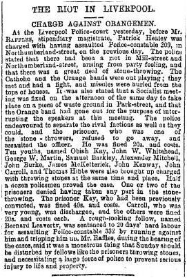 An account of a sectarian riot in Liverpool, Leeds Mercury, 21 September 1886