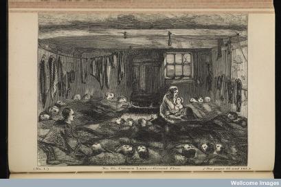 Overcrowding in C19 slums, drawing