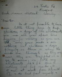 Letter to Coventry City Council re. nuisances on allotments during 