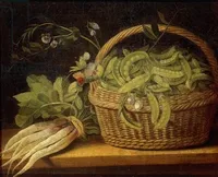 18thC anonymous painting of peas in a basket