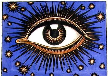 colour picture of eye surrounded by stars