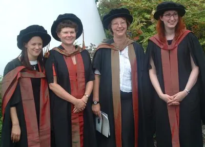 Vicky Long, Jane Adams, Hilary Marland, and Sarah McClive at graduation, 2004