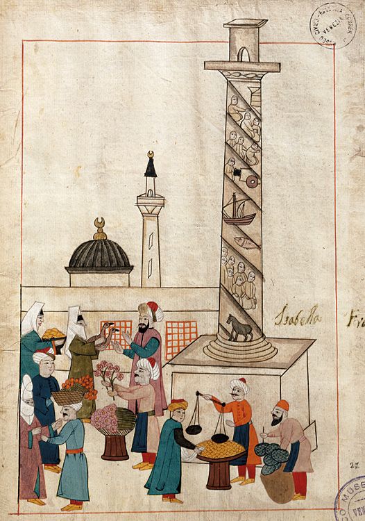 illustration from a 16th-century Ottoman manuscript of market in Constantinople