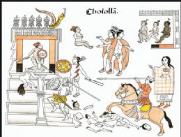 Tlaxcalan colour drawing of Massacre of Cholula
