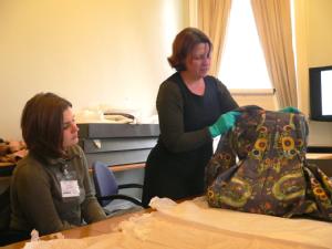 Amy Miler, Curator of Decorative Arts and Material Culture, shows some of the costumes made out of Indian muslin (3)