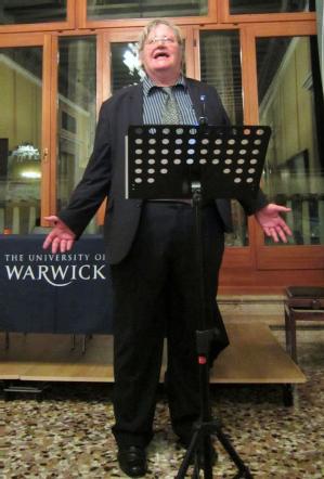 Humfrey Butters delivering the public lecture for Warwick in Venice 2014.  Photo credit: Ivor Coward