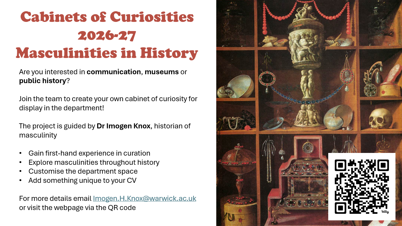 Lecture slide inviting students to get involved in the Cabinets of Curiosities