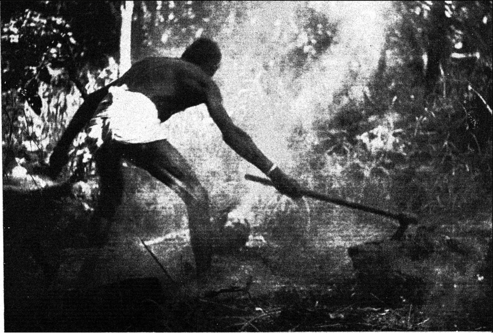 man burning charcoal