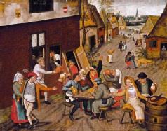 BRUEGHEL, Pieter the Younger: Peasants Making Merry outside a Tavern 
