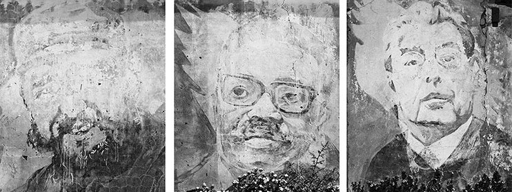 Fidel Castro, Agostinho Neto and Leonid Brezhnev on a mural wall in Luanda, 1970s