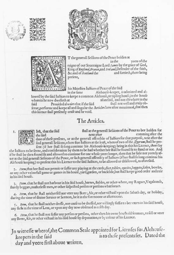 Alehouse Licence t. James I (Society of Antiquaries)