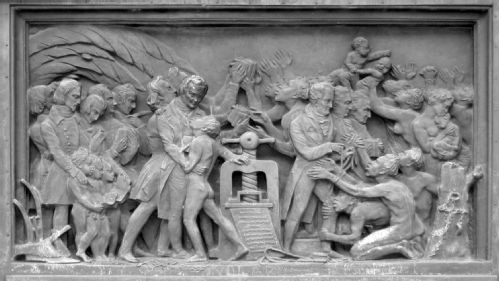 ‘The Printing Press in Africa’, Gutenberg Monument, Strasbourg, by David d’Angers (1840) (Photo Credit: Nelson Minar)